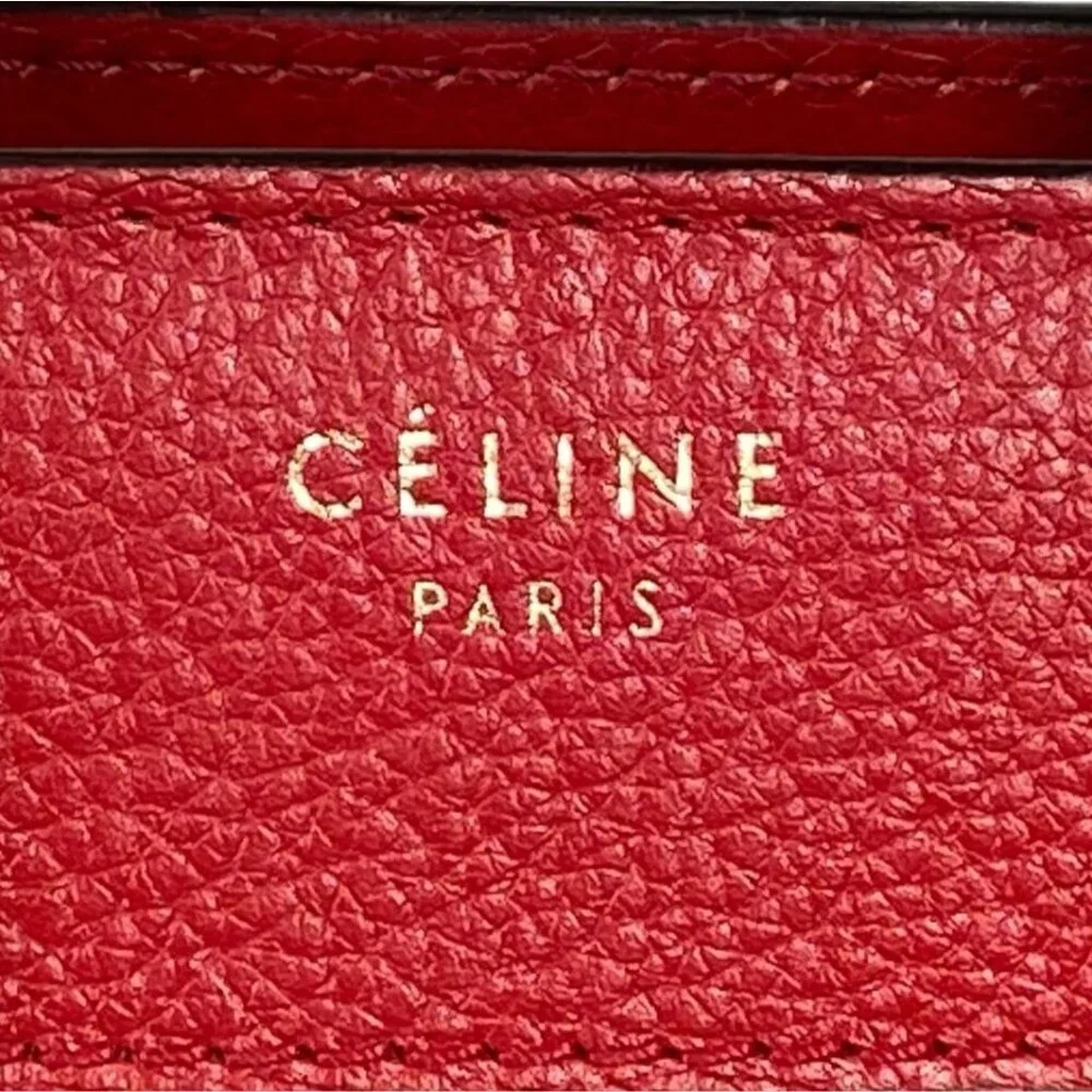 Céline Mini Luggage Tote Red Drummed Calfskin Leather Bag MSRP $3,100